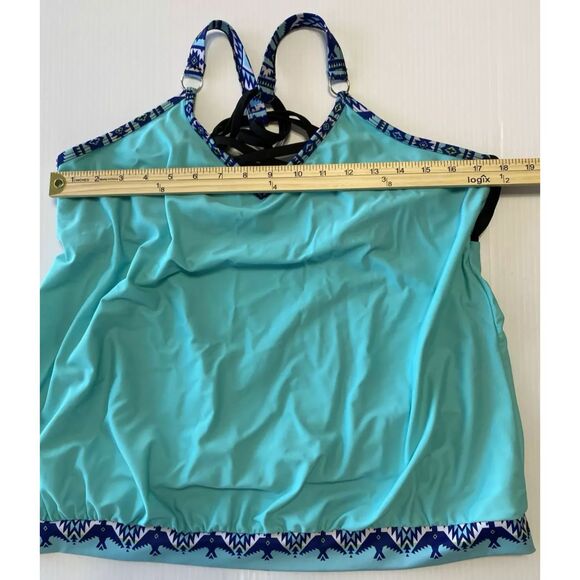 Women's Tankini Swim Bathing Suit Top Size XL  Aqua Blue Aztec - Picture 6 of 7